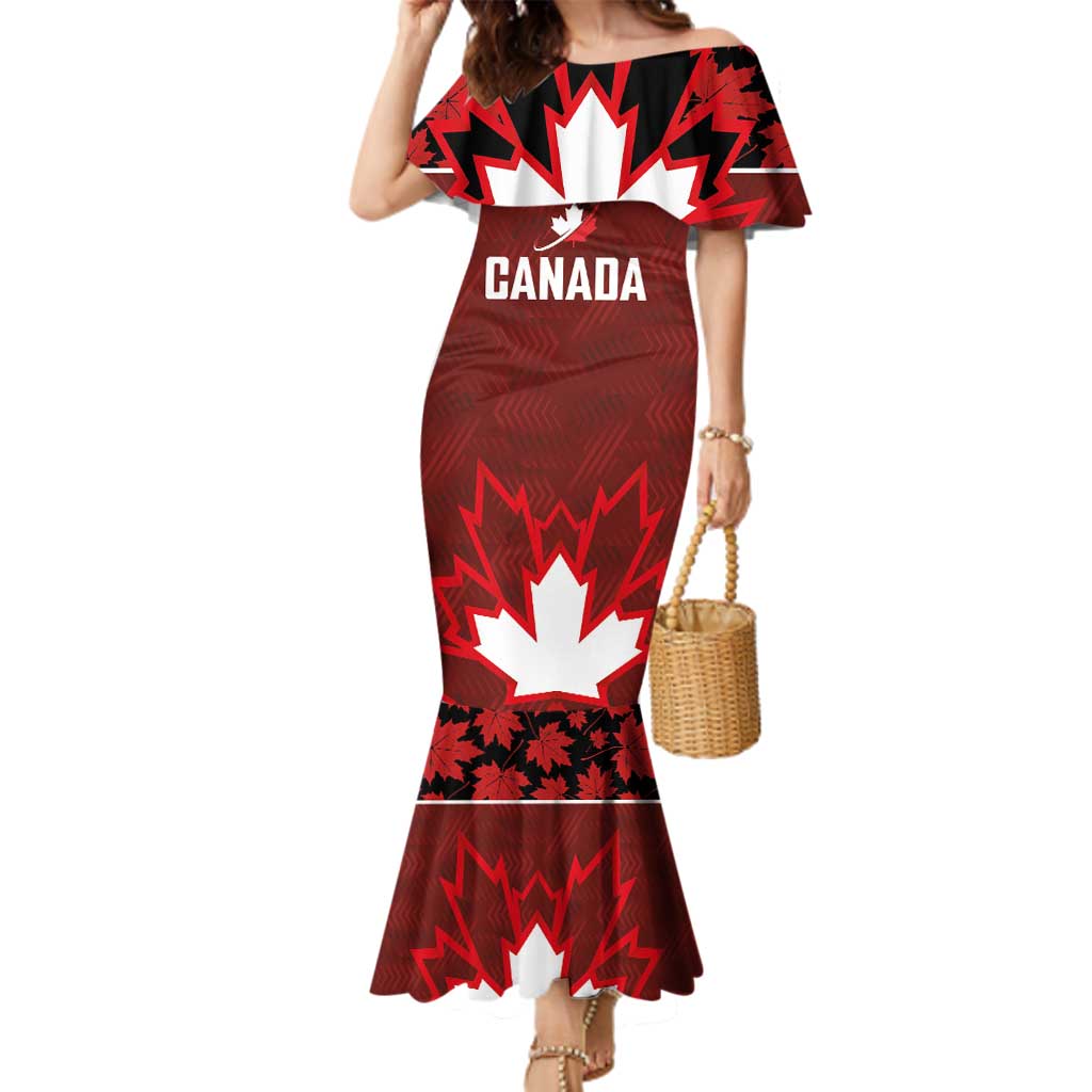 Custom Canadian Rugby Family Matching Mermaid Dress and Hawaiian Shirt Maple Leaves Sporty Art Style Red Color - Wonder Print Shop