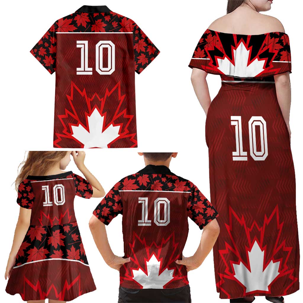 Custom Canadian Rugby Family Matching Off Shoulder Maxi Dress and Hawaiian Shirt Maple Leaves Sporty Art Style Red Color - Wonder Print Shop