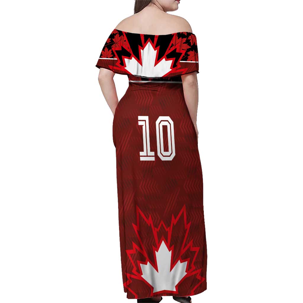 Custom Canadian Rugby Family Matching Off Shoulder Maxi Dress and Hawaiian Shirt Maple Leaves Sporty Art Style Red Color - Wonder Print Shop