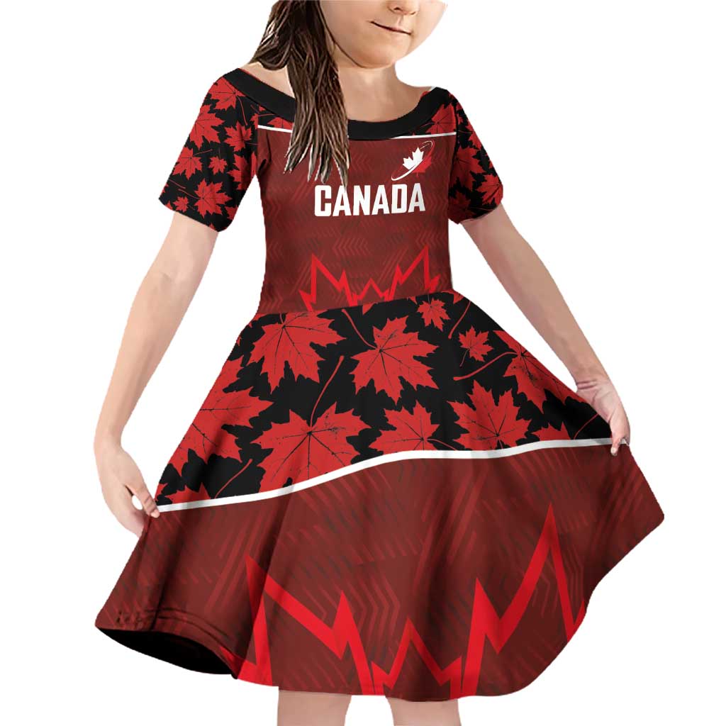 Custom Canadian Rugby Family Matching Off Shoulder Short Dress and Hawaiian Shirt Maple Leaves Sporty Art Style Red Color - Wonder Print Shop