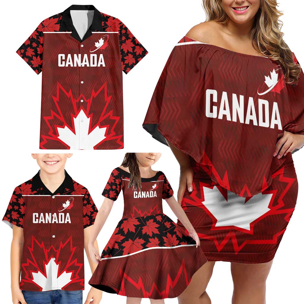 Custom Canadian Rugby Family Matching Off Shoulder Short Dress and Hawaiian Shirt Maple Leaves Sporty Art Style Red Color - Wonder Print Shop