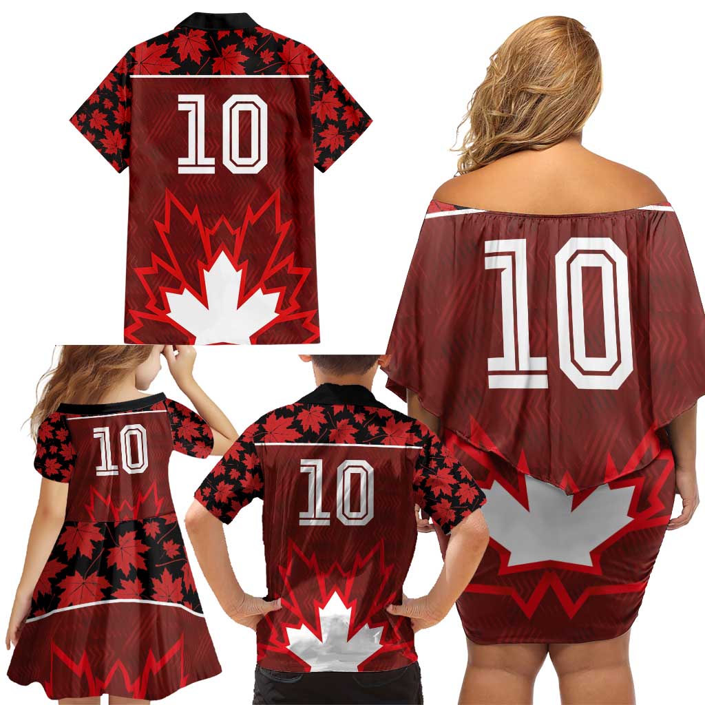 Custom Canadian Rugby Family Matching Off Shoulder Short Dress and Hawaiian Shirt Maple Leaves Sporty Art Style Red Color - Wonder Print Shop