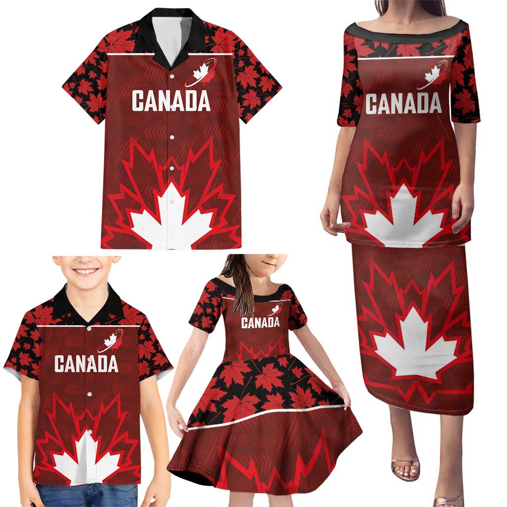 Custom Canadian Rugby Family Matching Puletasi and Hawaiian Shirt Maple Leaves Sporty Art Style Red Color - Wonder Print Shop
