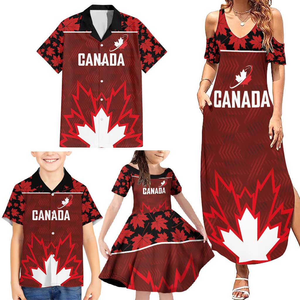 Custom Canadian Rugby Family Matching Summer Maxi Dress and Hawaiian Shirt Maple Leaves Sporty Art Style Red Color - Wonder Print Shop
