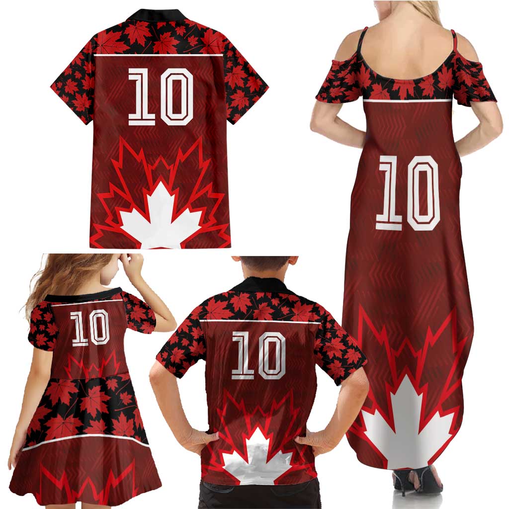 Custom Canadian Rugby Family Matching Summer Maxi Dress and Hawaiian Shirt Maple Leaves Sporty Art Style Red Color - Wonder Print Shop