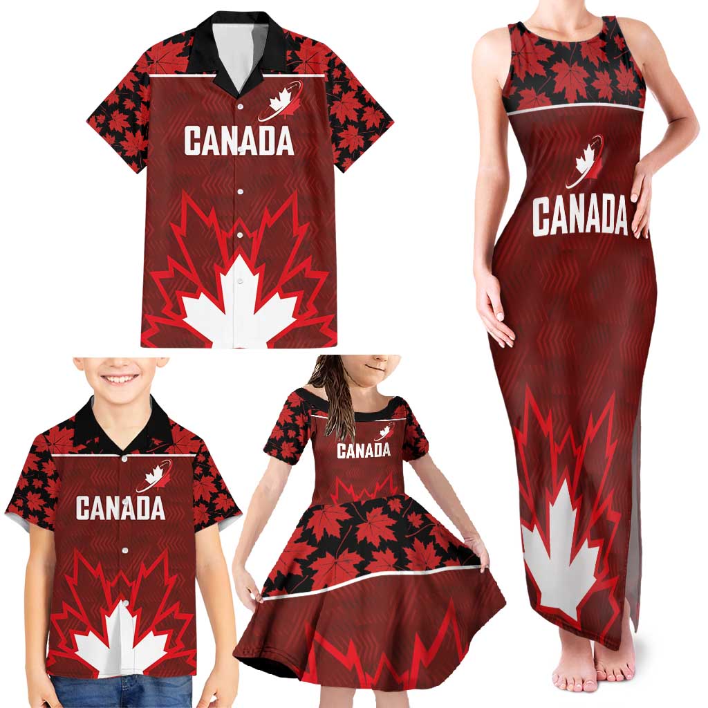 Custom Canadian Rugby Family Matching Tank Maxi Dress and Hawaiian Shirt Maple Leaves Sporty Art Style Red Color - Wonder Print Shop