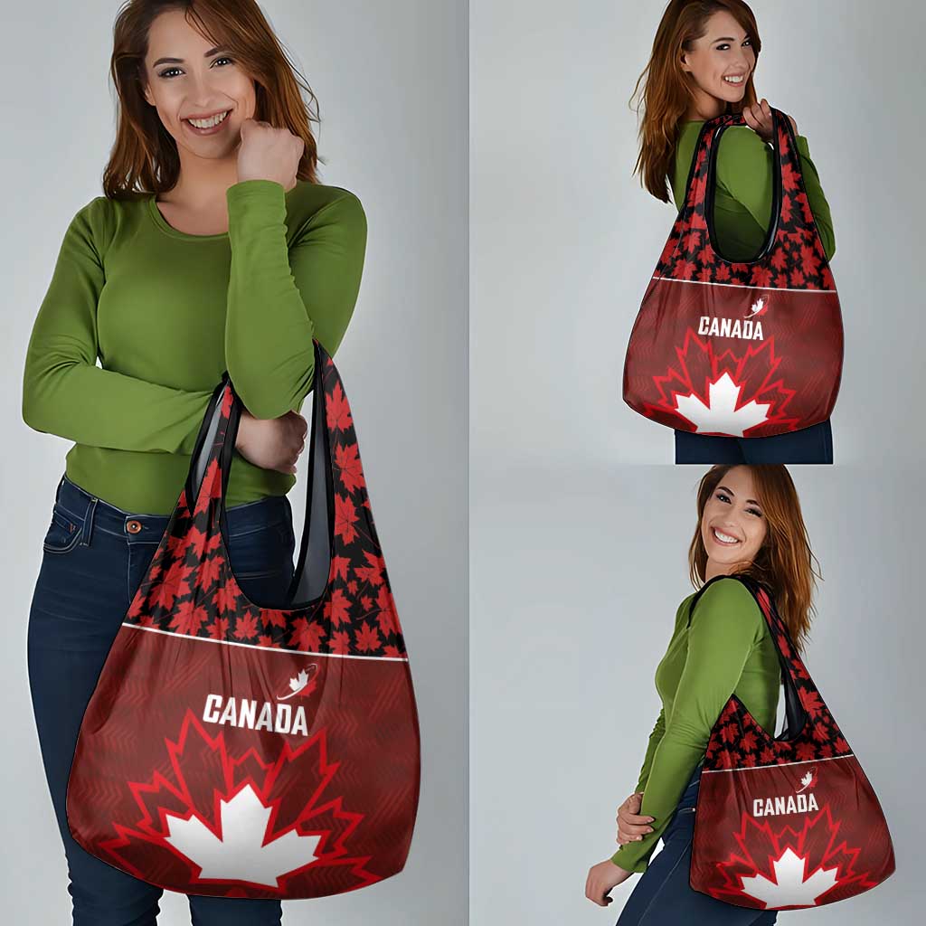 Canadian Rugby Grocery Bag Maple Leaves Sporty Art Style Red Color - Wonder Print Shop