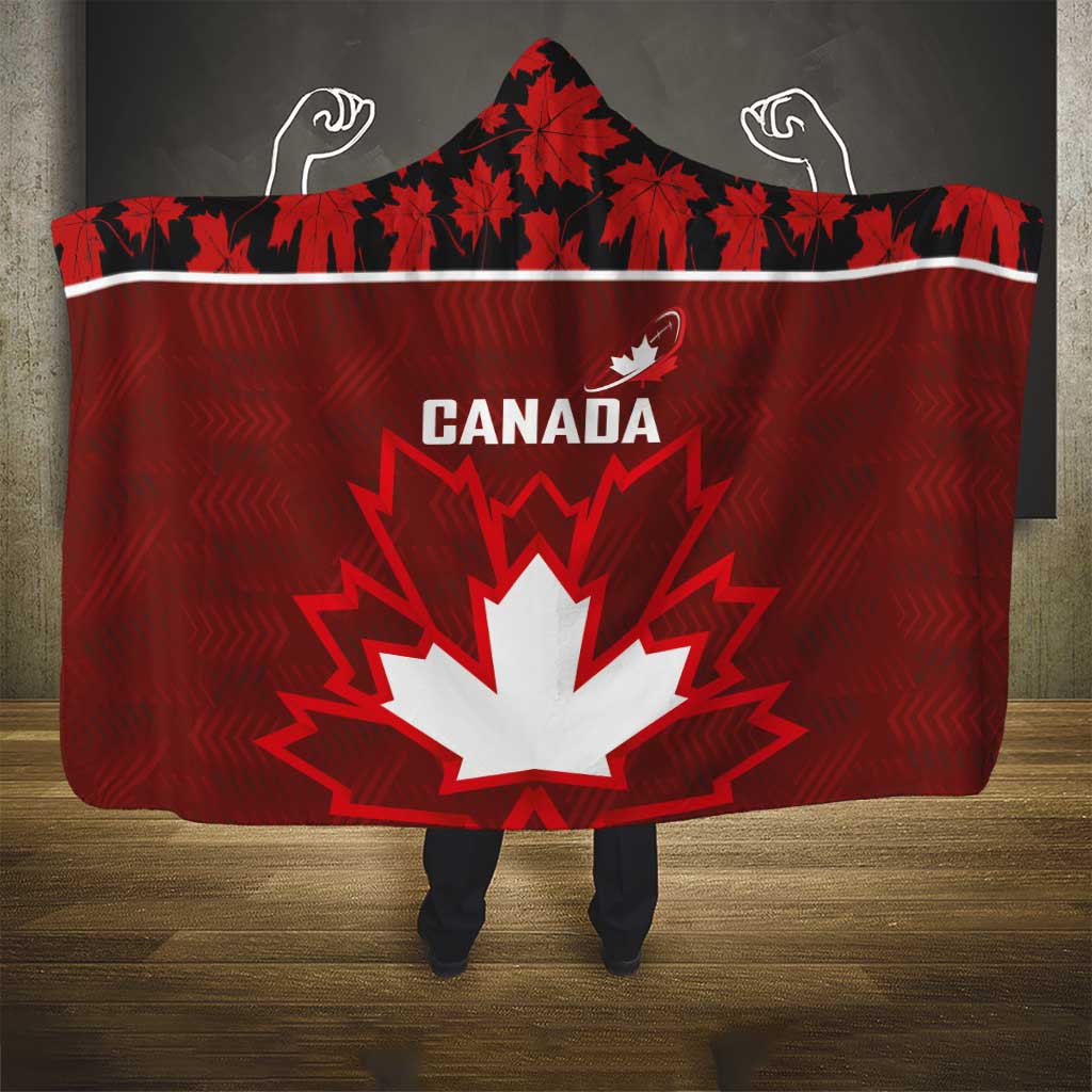 Canadian Rugby Hooded Blanket Maple Leaves Sporty Art Style Red Color - Wonder Print Shop