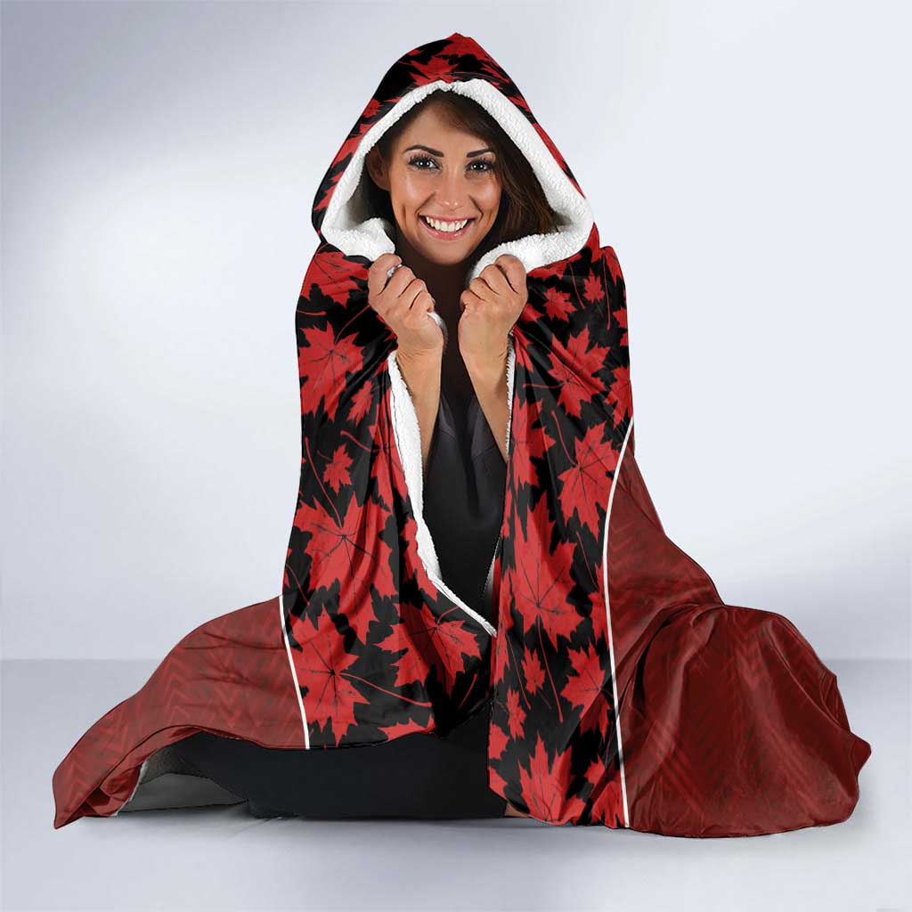 Canadian Rugby Hooded Blanket Maple Leaves Sporty Art Style Red Color - Wonder Print Shop