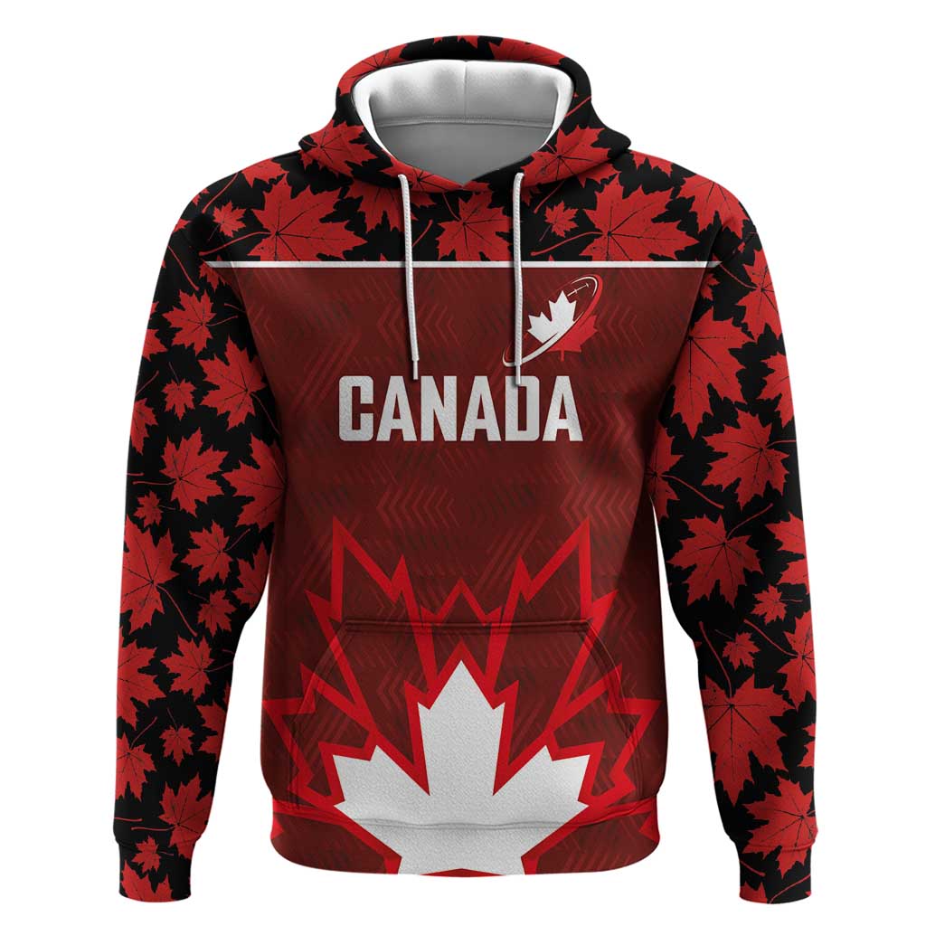Custom Canadian Rugby Hoodie Maple Leaves Sporty Art Style Red Color - Wonder Print Shop