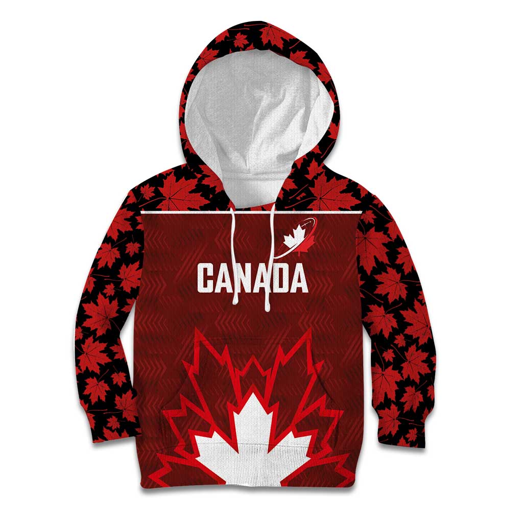 Custom Canadian Rugby Kid Hoodie Maple Leaves Sporty Art Style Red Color - Wonder Print Shop