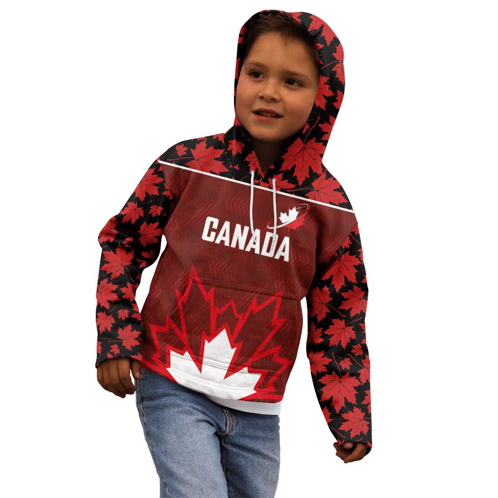 Custom Canadian Rugby Kid Hoodie Maple Leaves Sporty Art Style Red Color - Wonder Print Shop