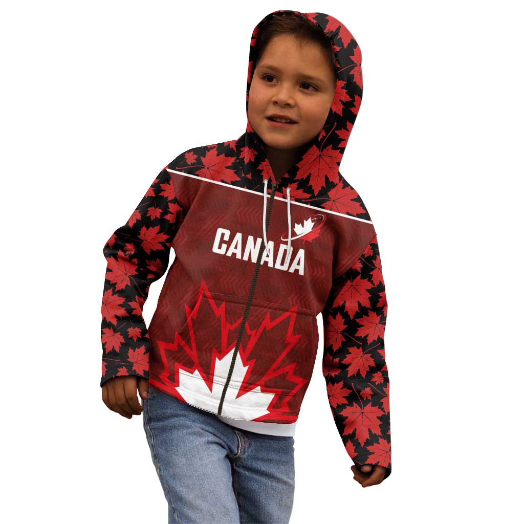 Custom Canadian Rugby Kid Hoodie Maple Leaves Sporty Art Style Red Color - Wonder Print Shop