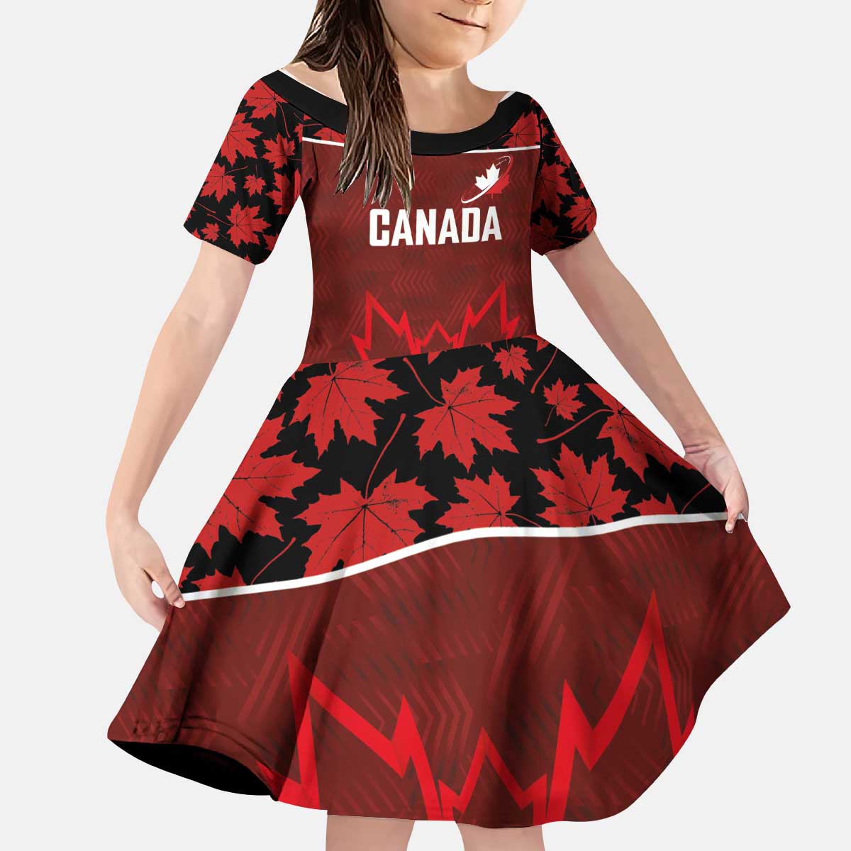 Custom Canadian Rugby Kid Short Sleeve Dress Maple Leaves Sporty Art Style Red Color - Wonder Print Shop