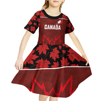 Custom Canadian Rugby Kid Short Sleeve Dress Maple Leaves Sporty Art Style Red Color - Wonder Print Shop