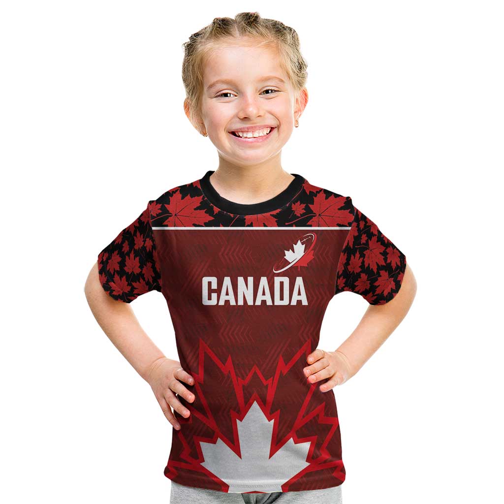 Custom Canadian Rugby Kid T Shirt Maple Leaves Sporty Art Style Red Color - Wonder Print Shop