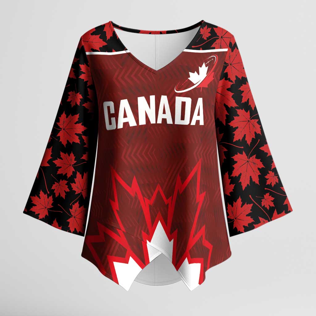 Custom Canadian Rugby Kimono Sleeve Blouse Maple Leaves Sporty Art Style Red Color - Wonder Print Shop