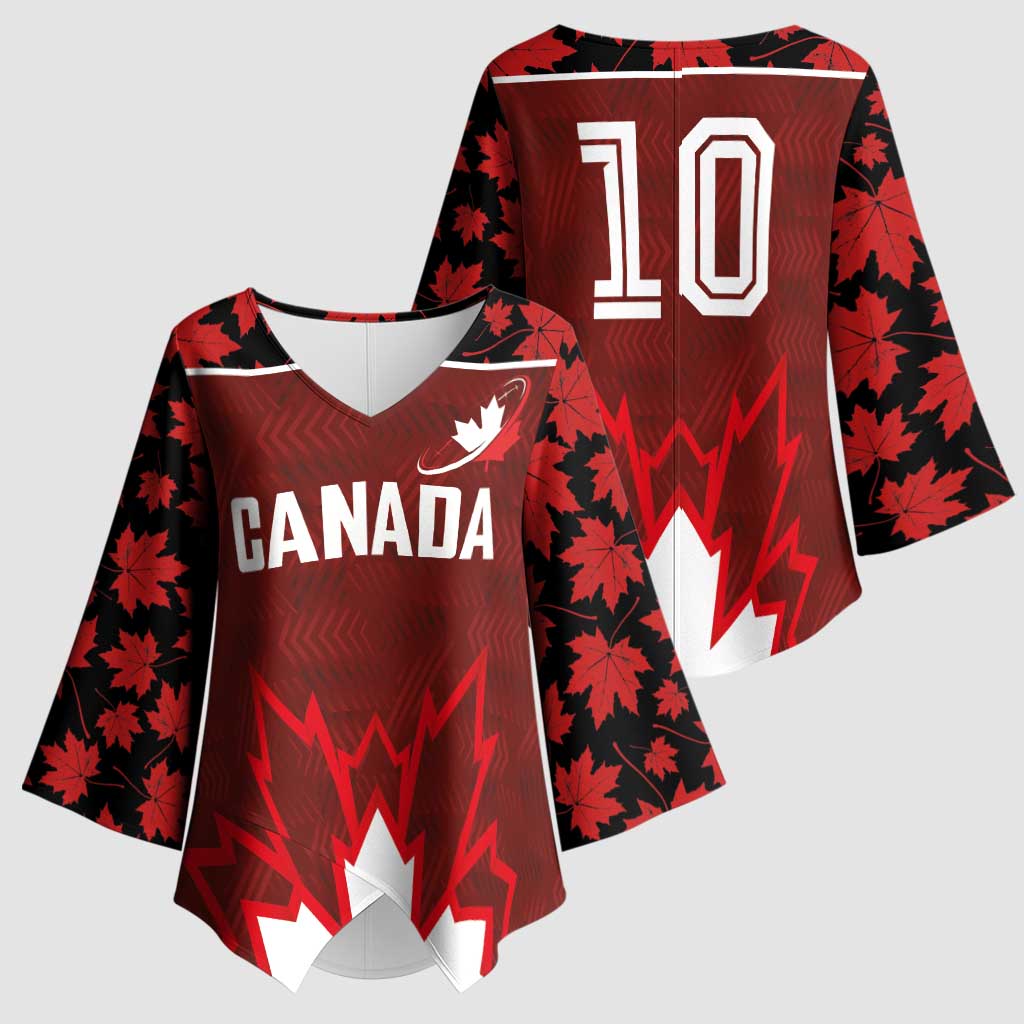 Custom Canadian Rugby Kimono Sleeve Blouse Maple Leaves Sporty Art Style Red Color - Wonder Print Shop