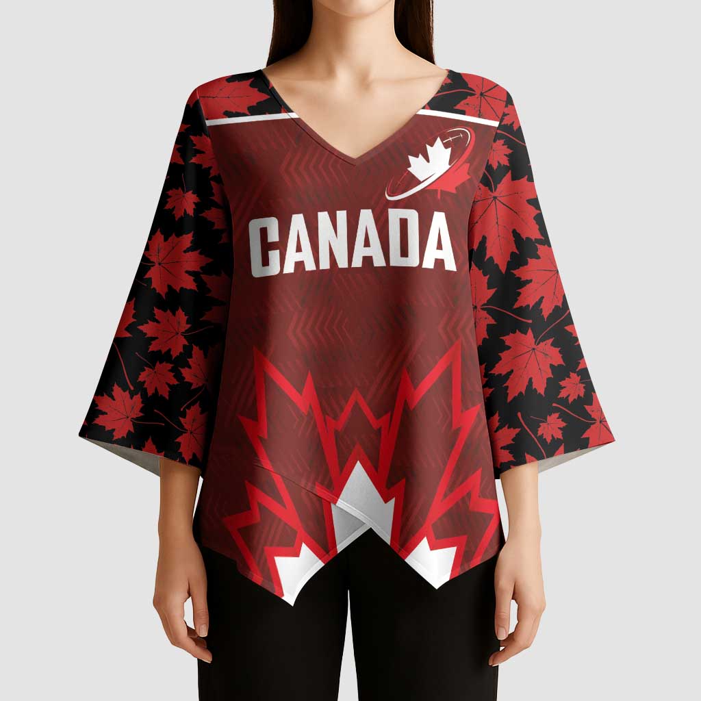 Custom Canadian Rugby Kimono Sleeve Blouse Maple Leaves Sporty Art Style Red Color - Wonder Print Shop