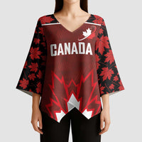 Custom Canadian Rugby Kimono Sleeve Blouse Maple Leaves Sporty Art Style Red Color - Wonder Print Shop
