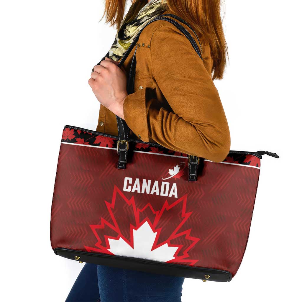 Canadian Rugby Leather Tote Bag Maple Leaves Sporty Art Style Red Color - Wonder Print Shop