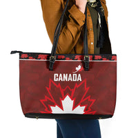 Canadian Rugby Leather Tote Bag Maple Leaves Sporty Art Style Red Color - Wonder Print Shop