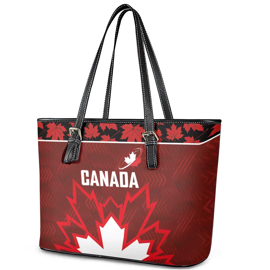 Canadian Rugby Leather Tote Bag Maple Leaves Sporty Art Style Red Color - Wonder Print Shop