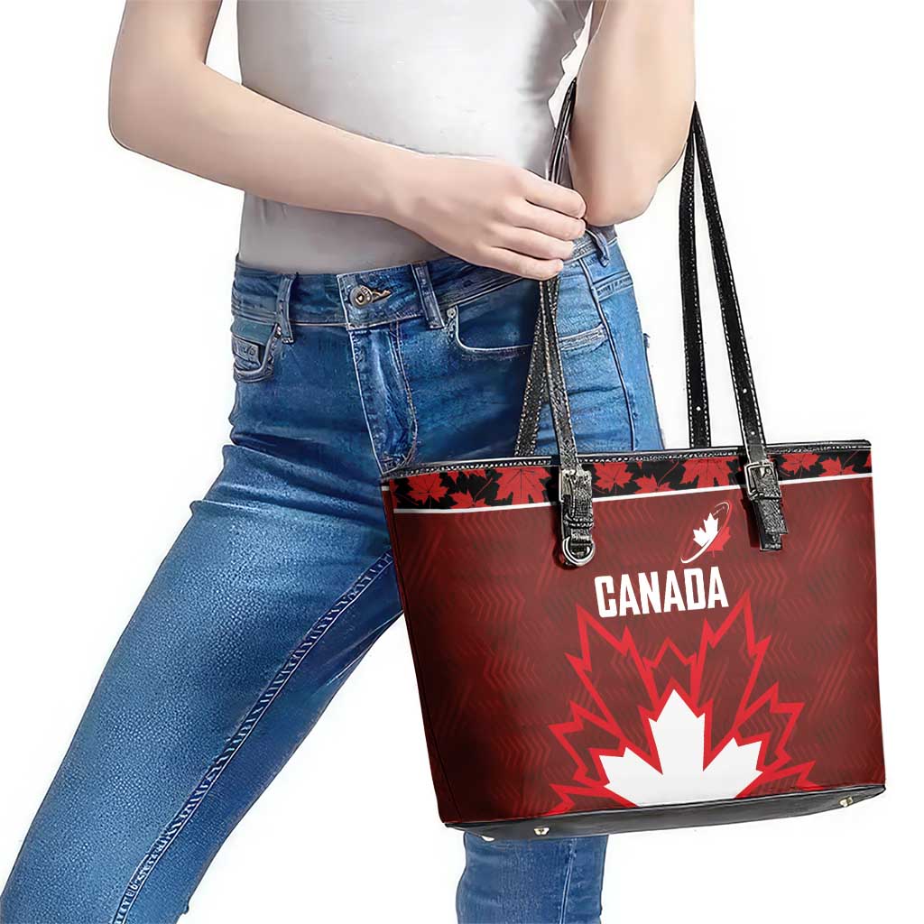 Canadian Rugby Leather Tote Bag Maple Leaves Sporty Art Style Red Color - Wonder Print Shop