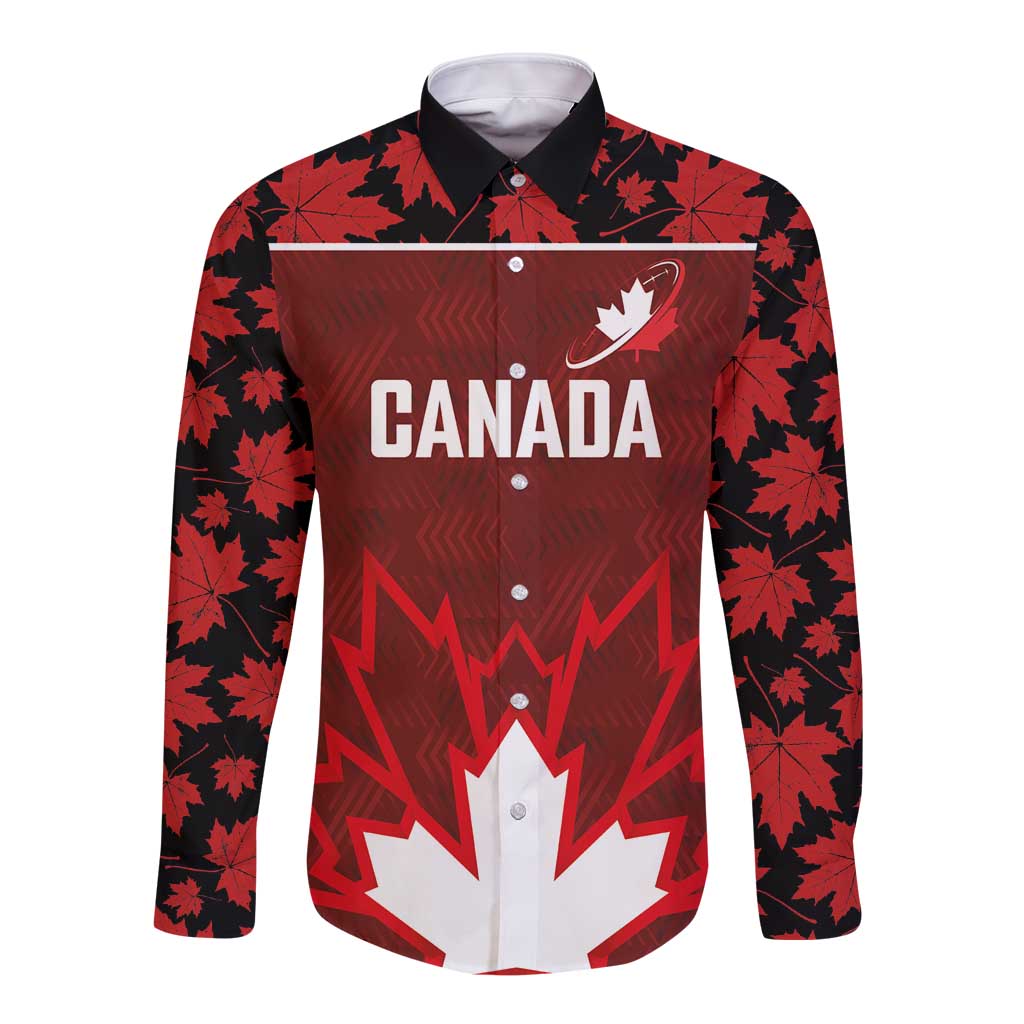 Custom Canadian Rugby Long Sleeve Button Shirt Maple Leaves Sporty Art Style Red Color - Wonder Print Shop