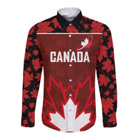 Custom Canadian Rugby Long Sleeve Button Shirt Maple Leaves Sporty Art Style Red Color - Wonder Print Shop