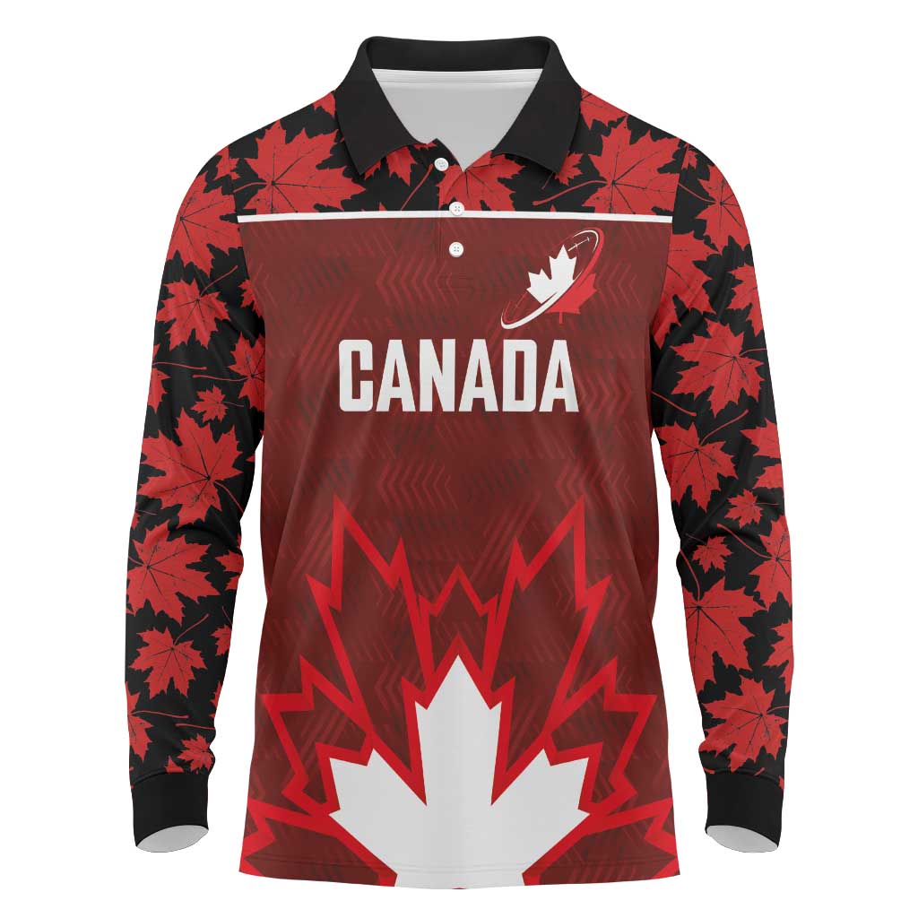 Custom Canadian Rugby Long Sleeve Polo Shirt Maple Leaves Sporty Art Style Red Color - Wonder Print Shop