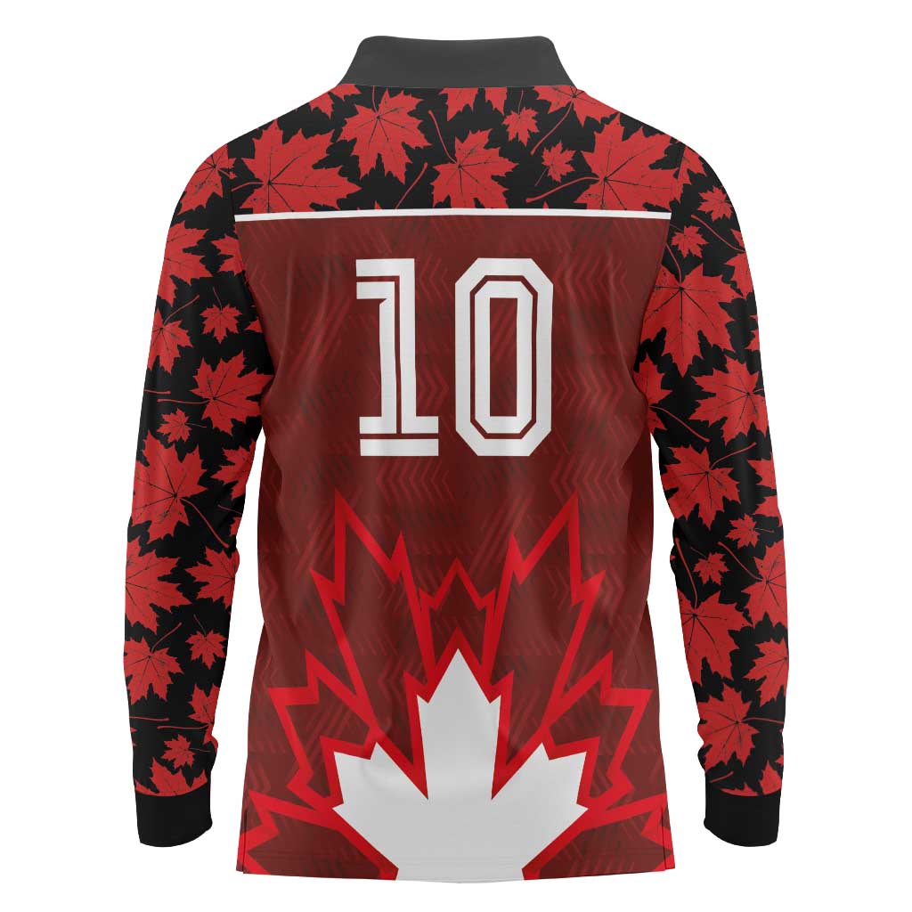 Custom Canadian Rugby Long Sleeve Polo Shirt Maple Leaves Sporty Art Style Red Color - Wonder Print Shop