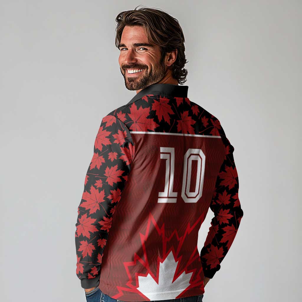 Custom Canadian Rugby Long Sleeve Polo Shirt Maple Leaves Sporty Art Style Red Color - Wonder Print Shop