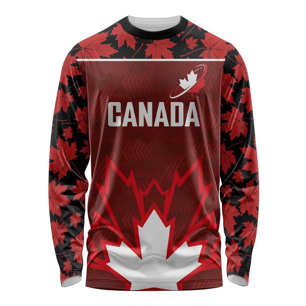Custom Canadian Rugby Long Sleeve Shirt Maple Leaves Sporty Art Style Red Color - Wonder Print Shop