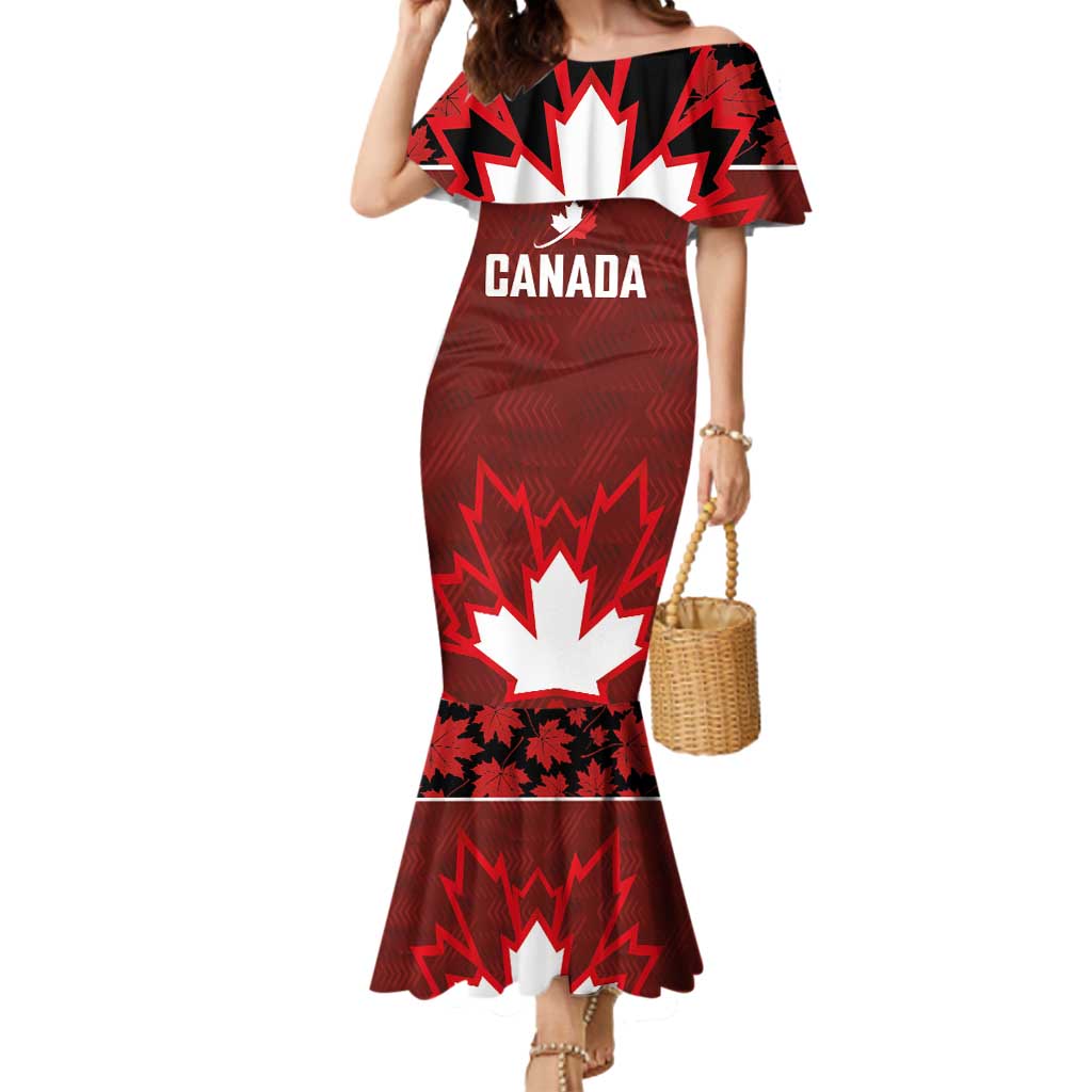 Custom Canadian Rugby Mermaid Dress Maple Leaves Sporty Art Style Red Color - Wonder Print Shop