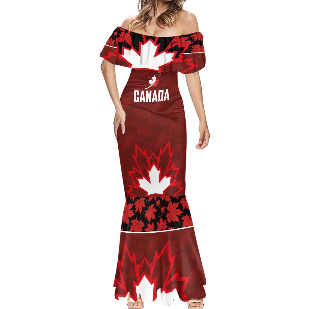 Custom Canadian Rugby Mermaid Dress Maple Leaves Sporty Art Style Red Color - Wonder Print Shop