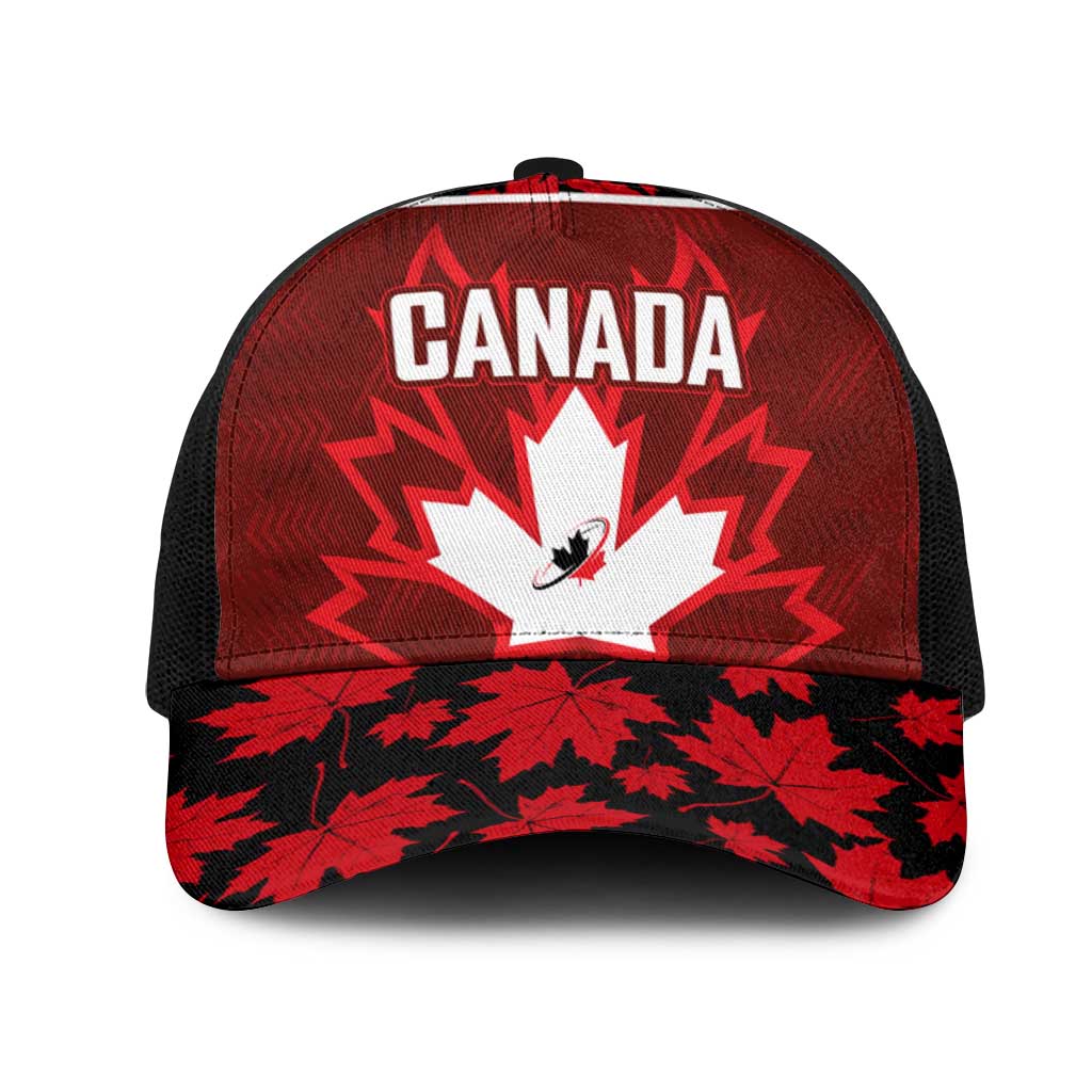 Canadian Rugby Mesh Trucker Cap Maple Leaves Sporty Art Style Red Color - Wonder Print Shop