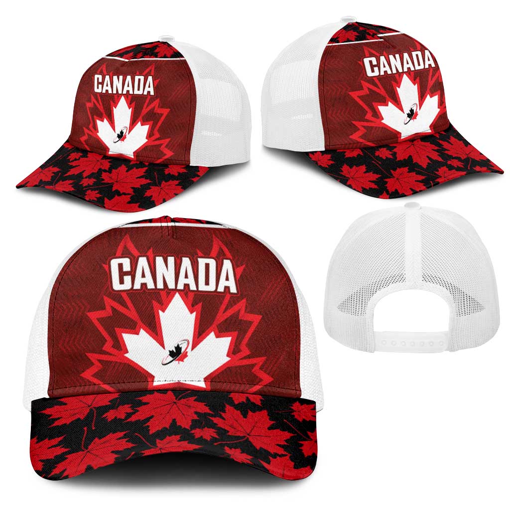 Canadian Rugby Mesh Trucker Cap Maple Leaves Sporty Art Style Red Color - Wonder Print Shop