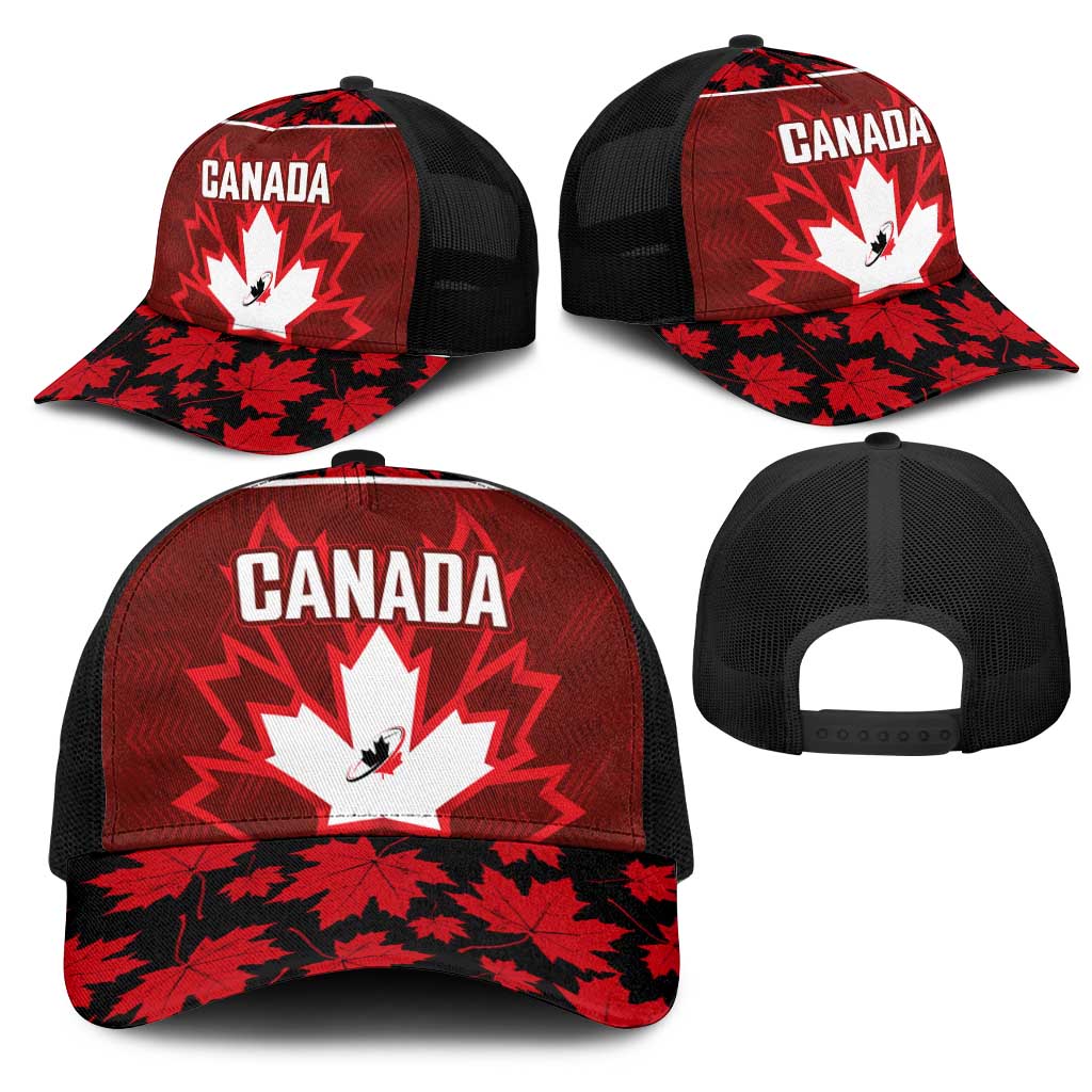 Canadian Rugby Mesh Trucker Cap Maple Leaves Sporty Art Style Red Color - Wonder Print Shop