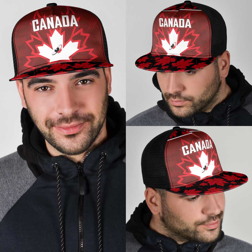 Canadian Rugby Mesh Trucker Cap Maple Leaves Sporty Art Style Red Color - Wonder Print Shop