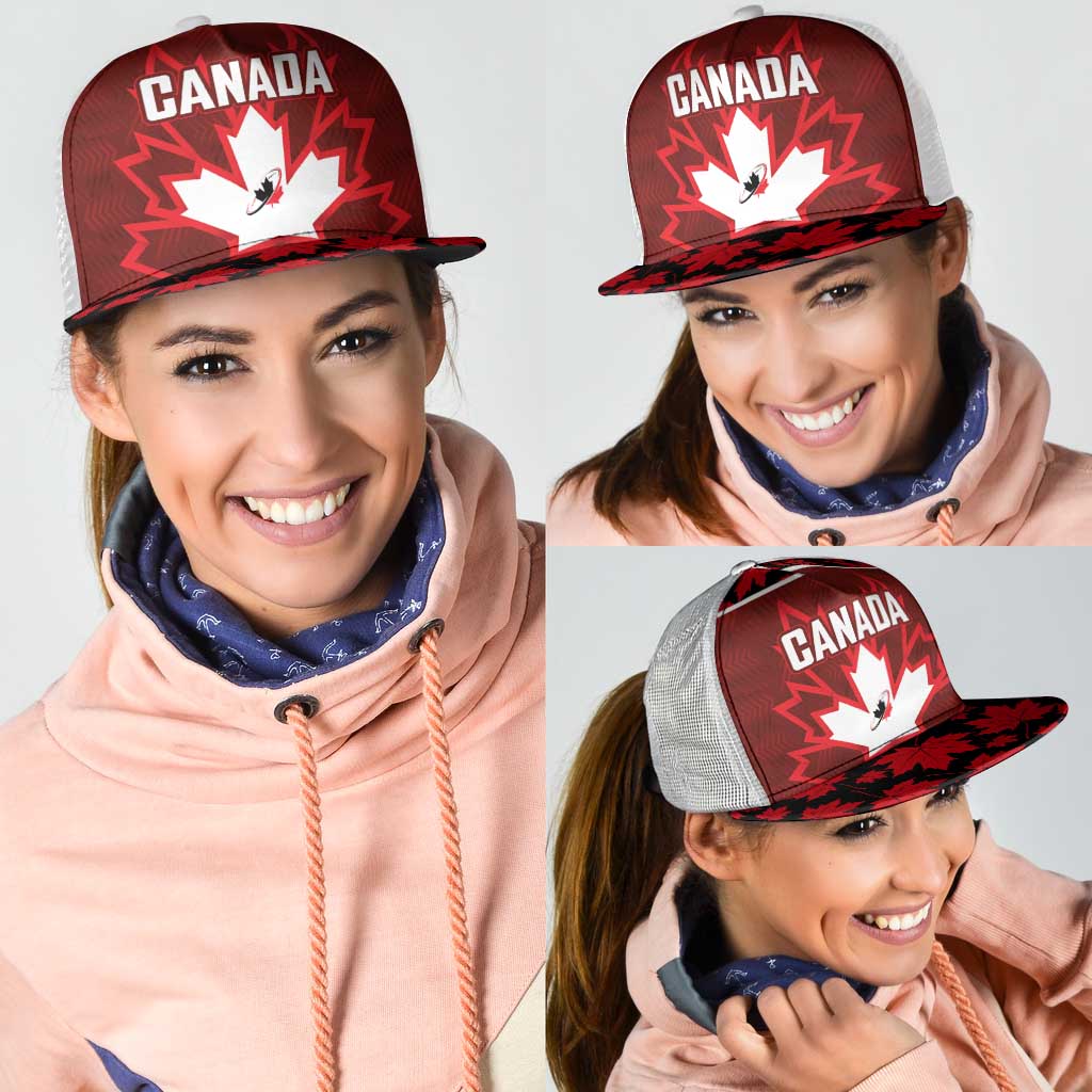 Canadian Rugby Mesh Trucker Cap Maple Leaves Sporty Art Style Red Color - Wonder Print Shop