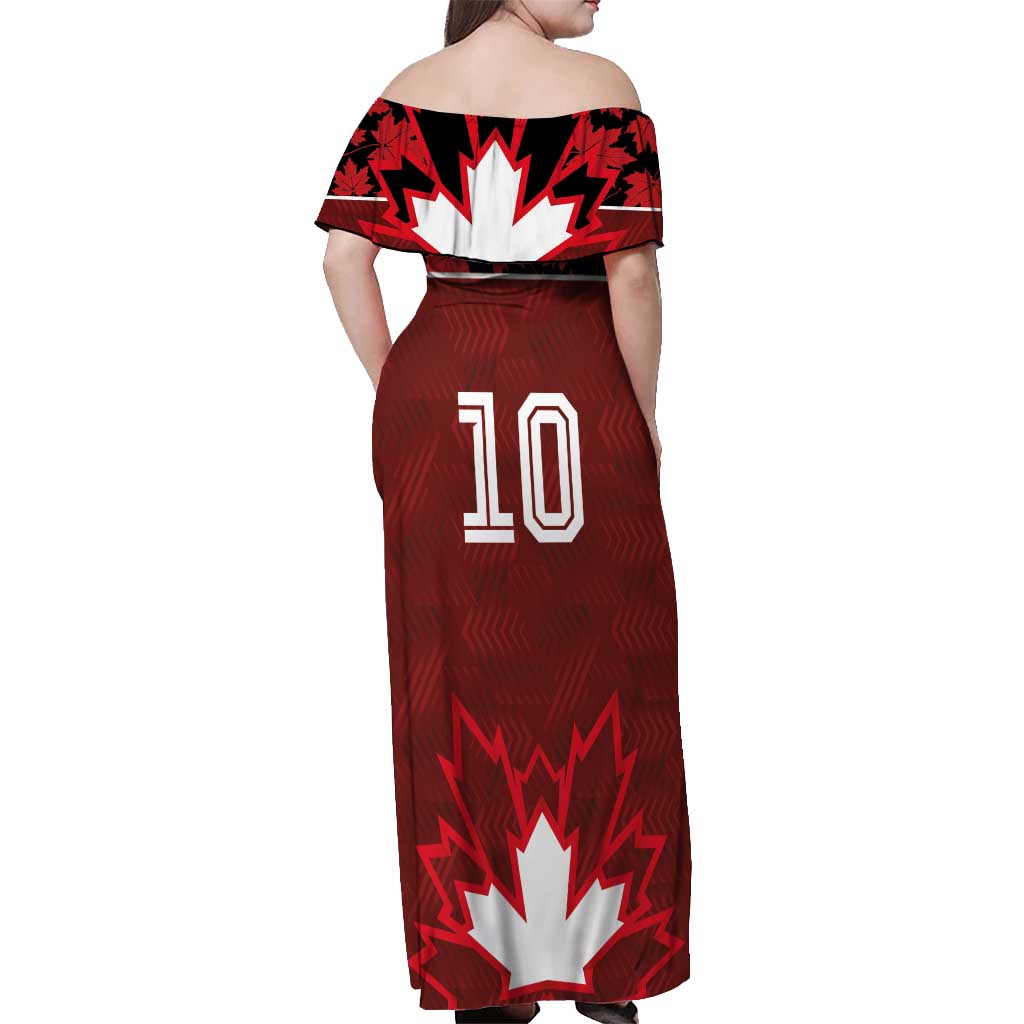 Custom Canadian Rugby Off Shoulder Maxi Dress Maple Leaves Sporty Art Style Red Color - Wonder Print Shop
