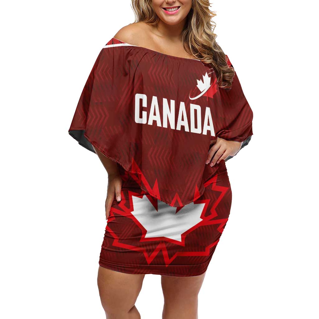 Custom Canadian Rugby Off Shoulder Short Dress Maple Leaves Sporty Art Style Red Color - Wonder Print Shop