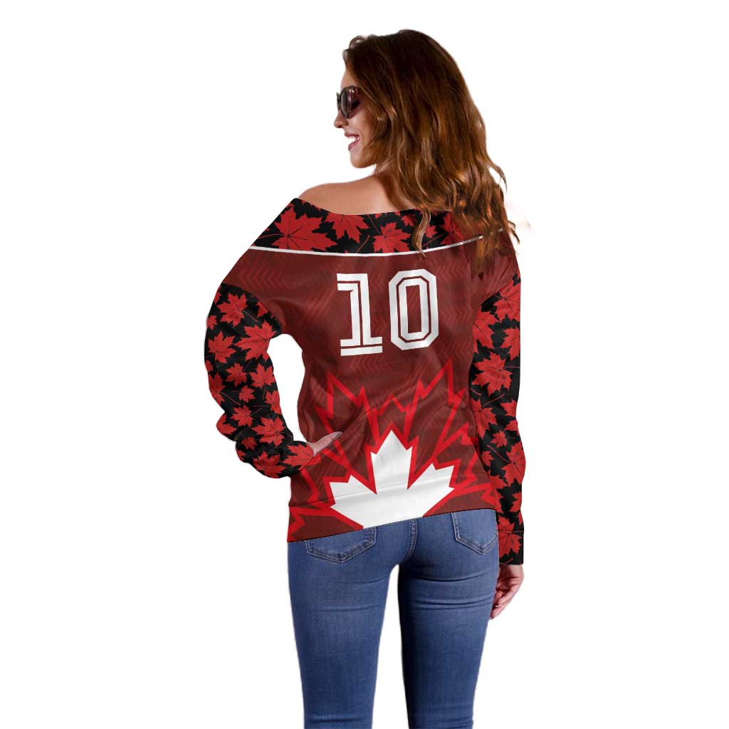 Custom Canadian Rugby Off Shoulder Sweater Maple Leaves Sporty Art Style Red Color - Wonder Print Shop