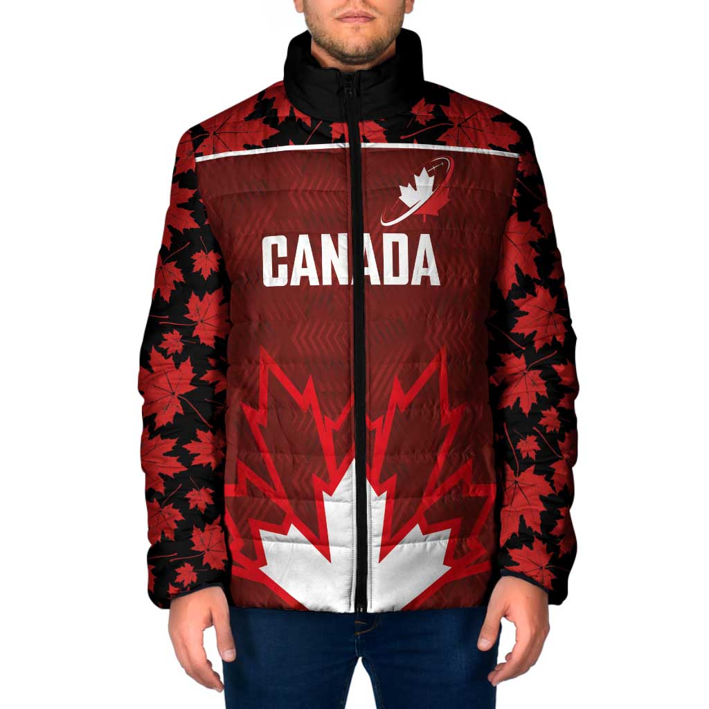 Custom Canadian Rugby Padded Jacket Maple Leaves Sporty Art Style Red Color - Wonder Print Shop