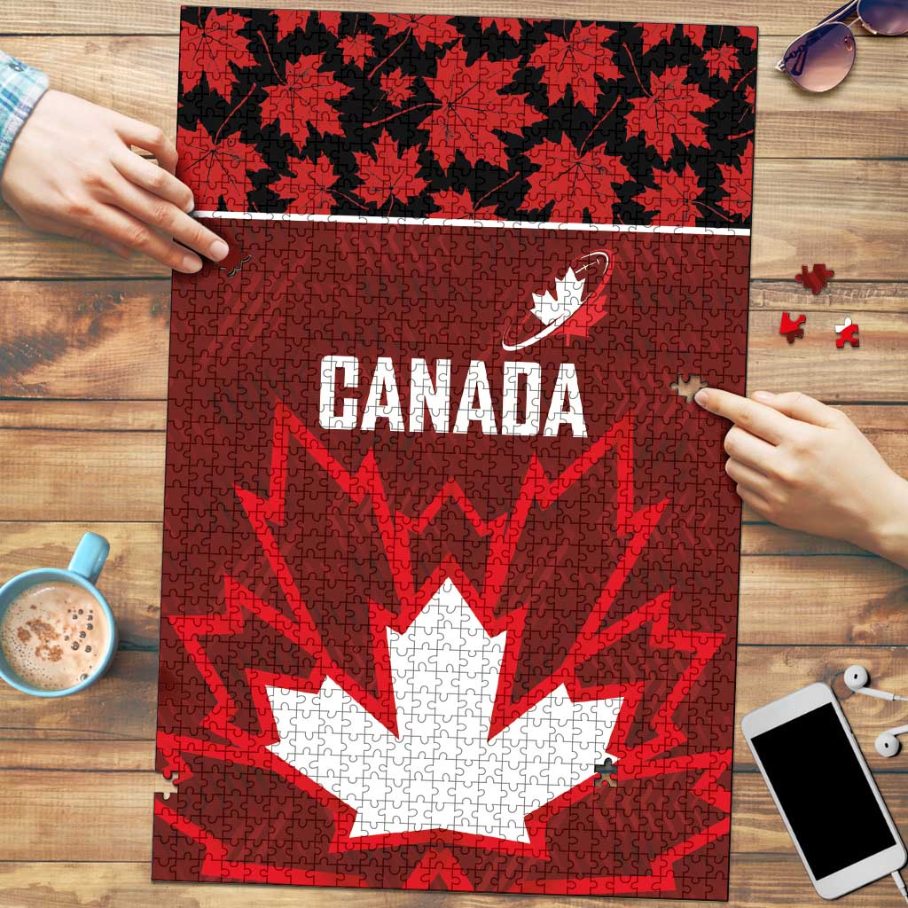 Canadian Rugby Puzzle Maple Leaves Sporty Art Style Red Color - Wonder Print Shop