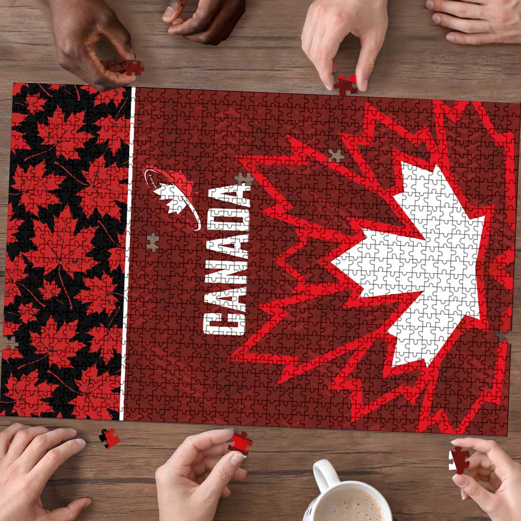 Canadian Rugby Puzzle Maple Leaves Sporty Art Style Red Color - Wonder Print Shop