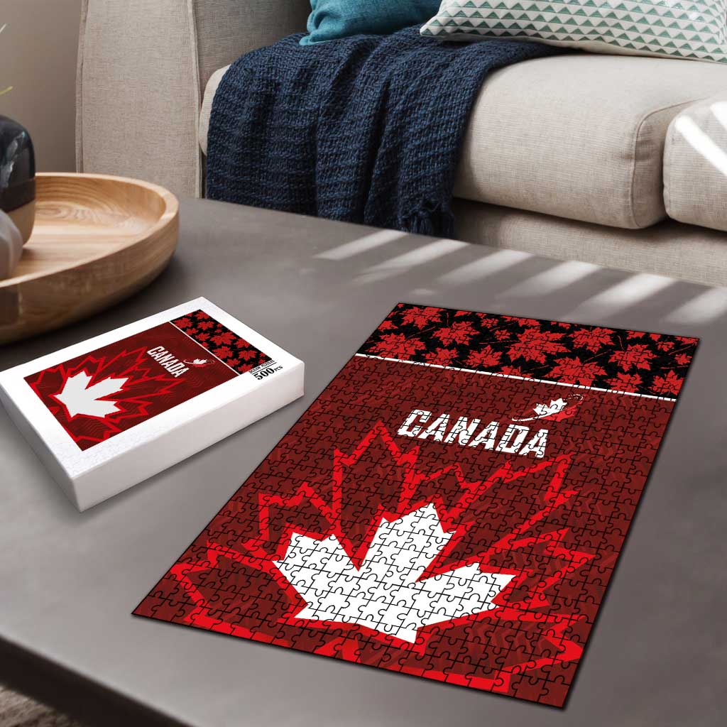 Canadian Rugby Puzzle Maple Leaves Sporty Art Style Red Color - Wonder Print Shop