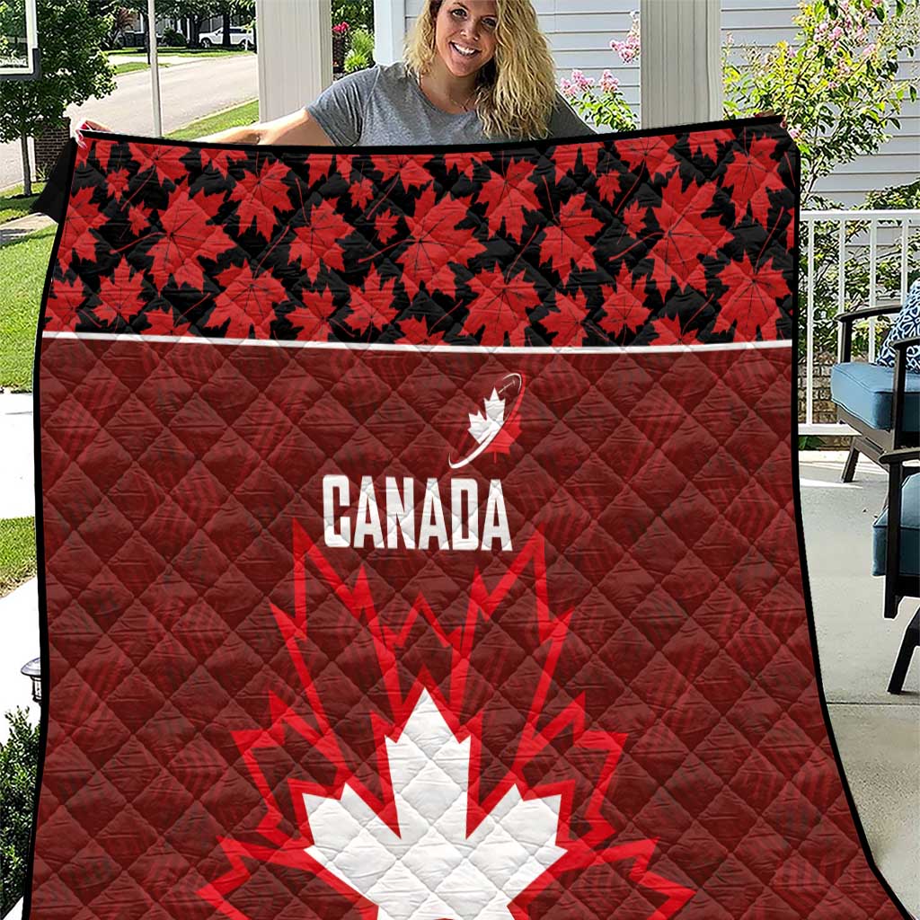 Canadian Rugby Quilt Maple Leaves Sporty Art Style Red Color - Wonder Print Shop