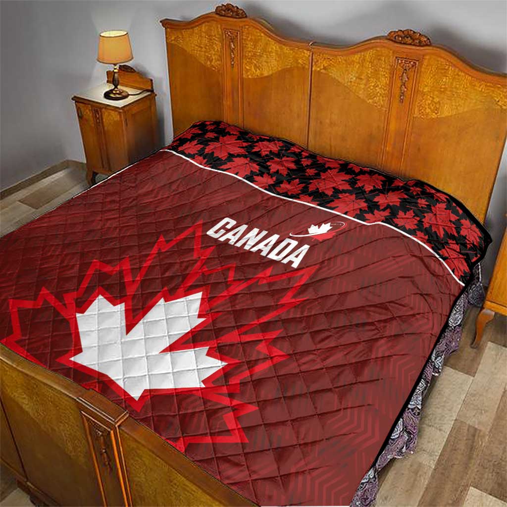 Canadian Rugby Quilt Maple Leaves Sporty Art Style Red Color - Wonder Print Shop